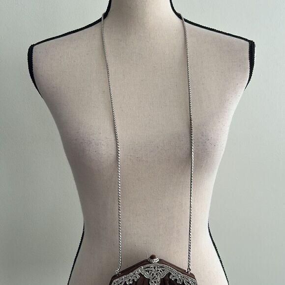 JUDITH LEIBER SUEDE EVENING BAG w/ COIN PURSE & STERLING COMB & MIRROR SET - Picture 4 of 11